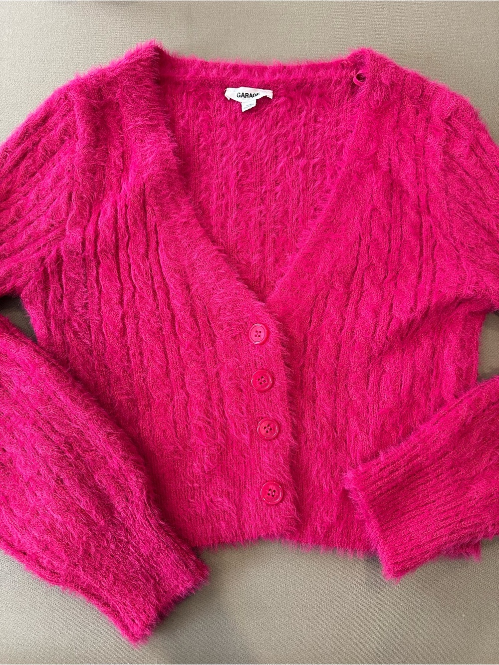 Garage Magenta pink fuzzy cardigan